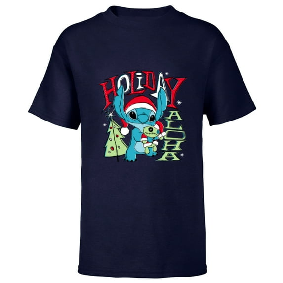 Disney Lilo & Stitch Holiday Aloha - Short Sleeve T-Shirt for Kids - Customized-Navy
