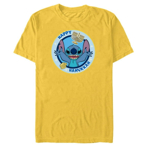 Disney Lilo & Stitch Holiday Circle Stitch Happy Hanukkah - Short Sleeve Blended T-Shirt for Adults - Customized-Yellow