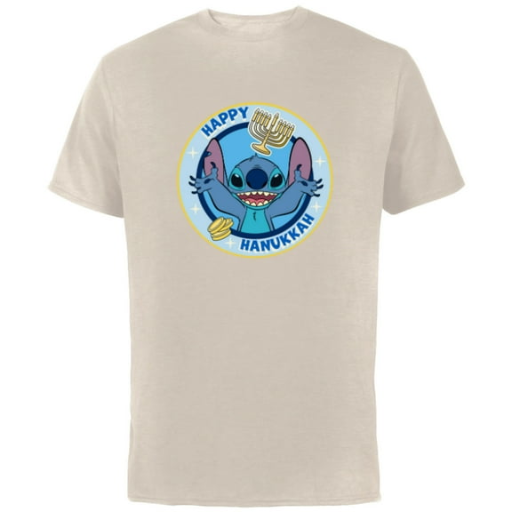 Disney Lilo & Stitch Holiday Circle Stitch Happy Hanukkah - Short Sleeve Cotton T-Shirt for Adults - Customized-Natural