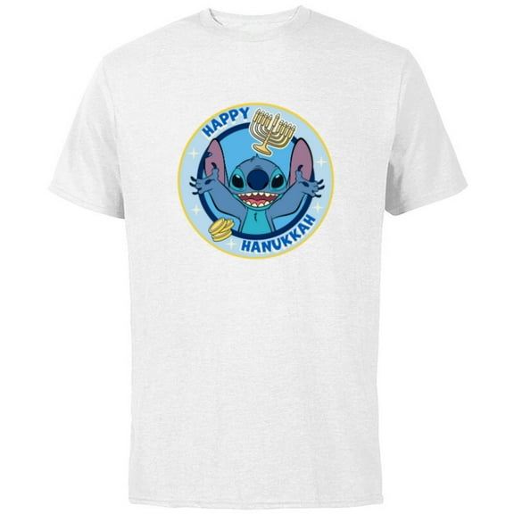 Disney Lilo & Stitch Holiday Circle Stitch Happy Hanukkah - Short Sleeve Cotton T-Shirt for Adults - Customized-White