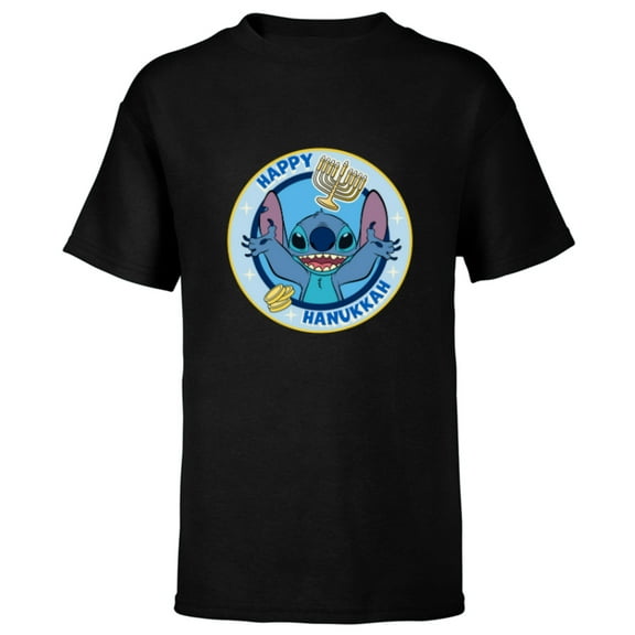 Disney Lilo & Stitch Holiday Circle Stitch Happy Hanukkah - Short Sleeve T-Shirt for Kids - Customized-Black
