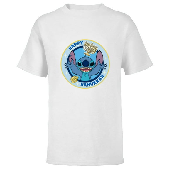Disney Lilo & Stitch Holiday Circle Stitch Happy Hanukkah - Short Sleeve T-Shirt for Kids - Customized-White