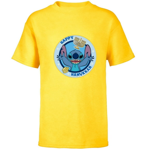 Disney Lilo & Stitch Holiday Circle Stitch Happy Hanukkah - Short Sleeve T-Shirt for Kids - Customized-Yellow