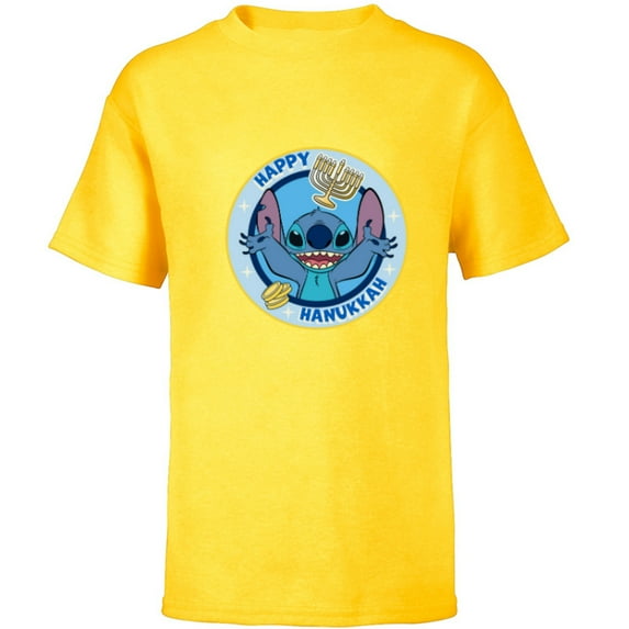 Disney Lilo & Stitch Holiday Circle Stitch Happy Hanukkah - Short Sleeve T-Shirt for Kids - Customized-Yellow