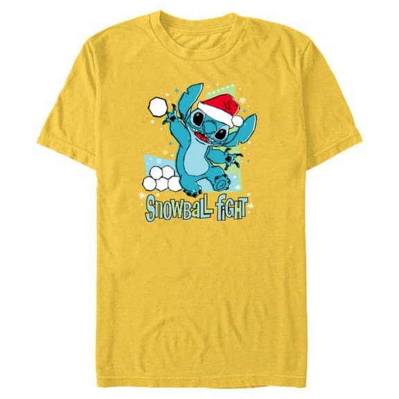 Disney Lilo & Stitch Holiday Santa Snowball Fight - Short Sleeve Blended T-Shirt for Adults - Customized-Yellow