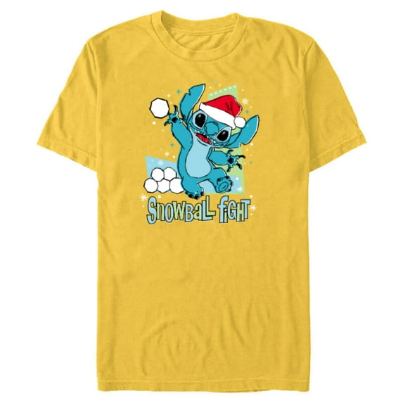 Disney Lilo & Stitch Holiday Santa Snowball Fight - Short Sleeve Blended T-Shirt for Adults - Customized-Yellow