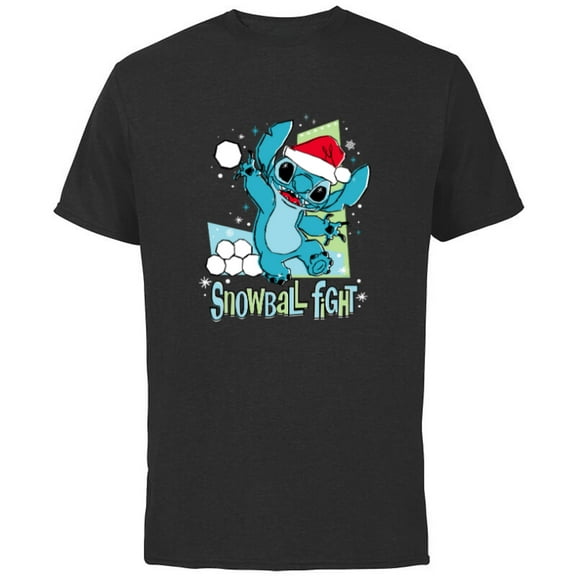 Disney Lilo & Stitch Holiday Santa Snowball Fight - Short Sleeve Cotton T-Shirt for Adults - Customized-Black