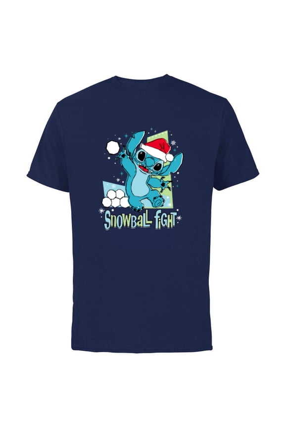 Lilo & Stitch Holiday Santa Snowball Fight - Short Sleeve Cotton T-Shirt for Adults - Customized-Navy