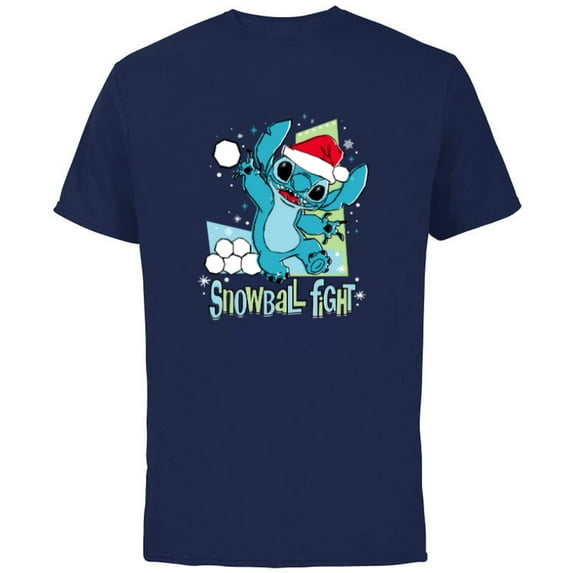 Disney Lilo & Stitch Holiday Santa Snowball Fight - Short Sleeve Cotton T-Shirt for Adults - Customized-Navy