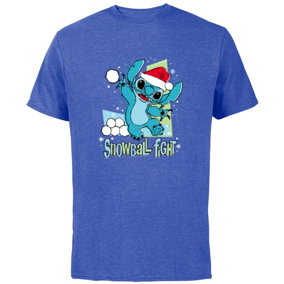 Disney Lilo & Stitch Holiday Santa Snowball Fight - Short Sleeve Cotton T-Shirt for Adults - Customized-Royal Heather