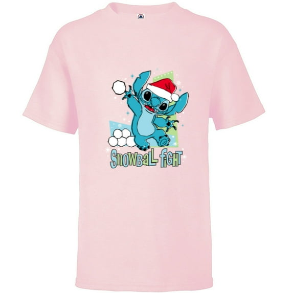 Disney Lilo & Stitch Holiday Santa Snowball Fight - Short Sleeve T-Shirt for Kids - Customized-Soft Pink