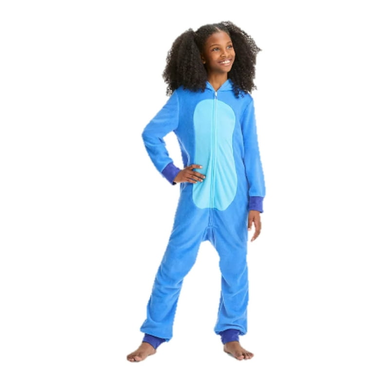 Disney Girls Lilo Stitch Hooded Union Suit Pajamas Kids Onesie Sizes 4 12 Large Walmart