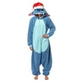 thumbnail image 1 of Disney Lilo & Stitch Hooded Kigurumi Women's Stitch Christmas Santa Hat Fleece Costume One Piece Pajama Hooded Union Suit, 1 of 6