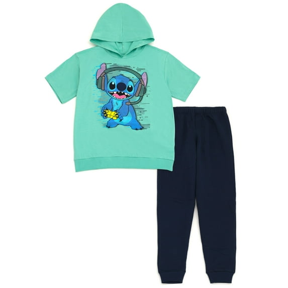 Disney Lilo & Stitch Hooded T-Shirt and Fleece Jogger Pants Outfit Set Toddler to Big Kid