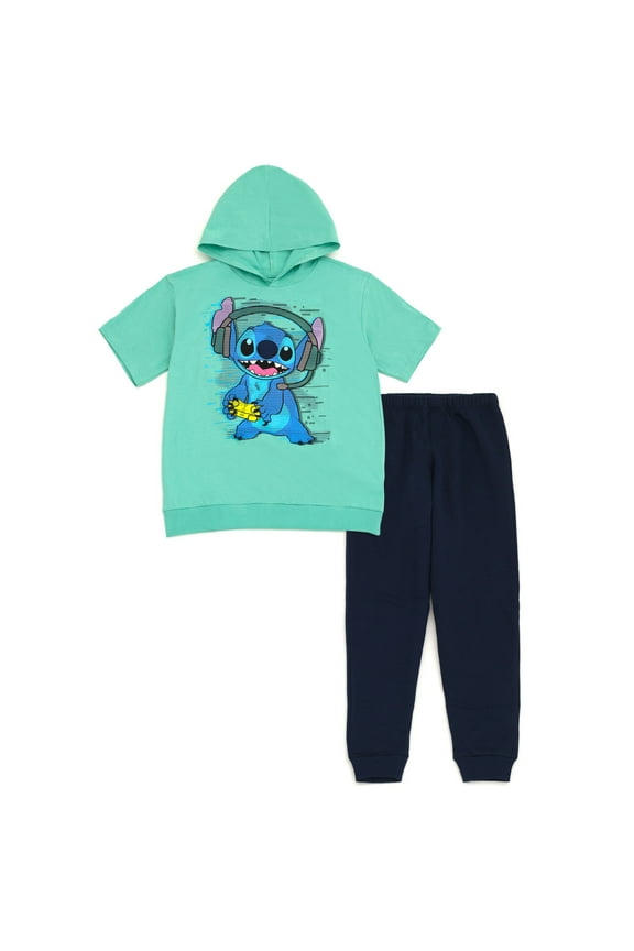 Lilo & Stitch Hooded T-Shirt and Fleece Jogger Pants Outfit Set Toddler to Big Kid