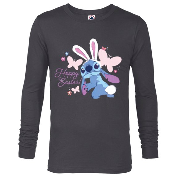 Disney Lilo & Stitch Hoppy Easter Bunny and Butterflies - Long Sleeve T-Shirt for Men - Customized-Charcoal Heather