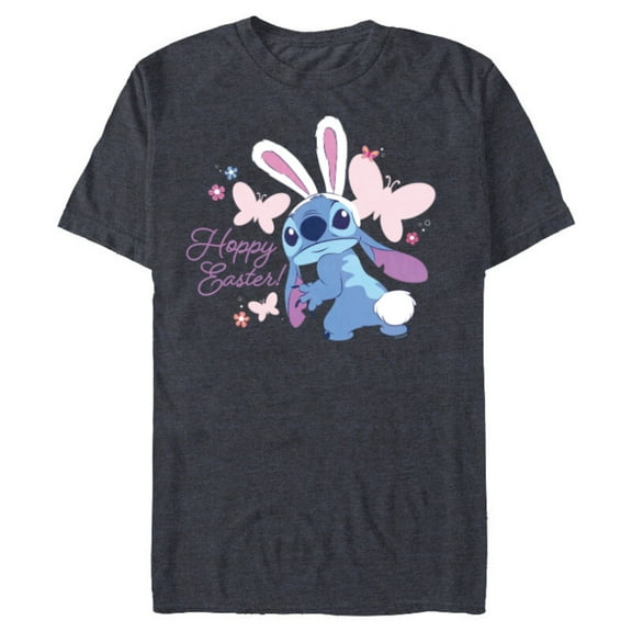 Disney Lilo & Stitch Hoppy Easter Bunny and Butterflies - Short Sleeve Blended T-Shirt for Adults - Customized-Navy Heather
