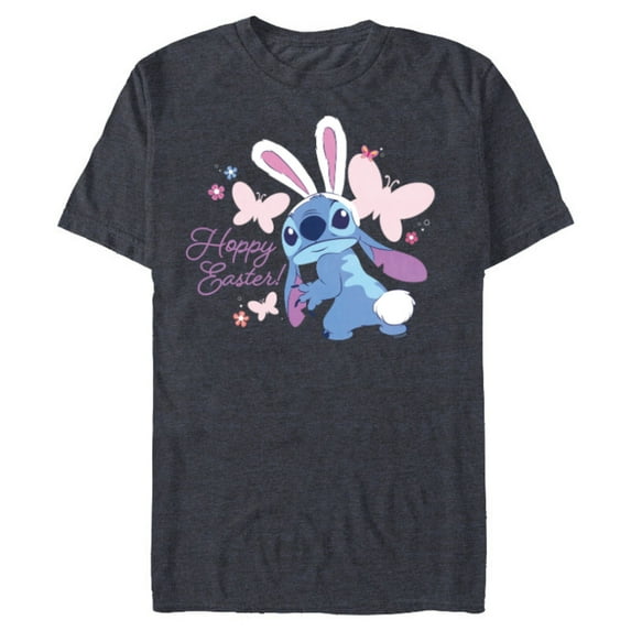 Disney Lilo & Stitch Hoppy Easter Bunny and Butterflies - Short Sleeve Blended T-Shirt for Adults - Customized-Navy Heather