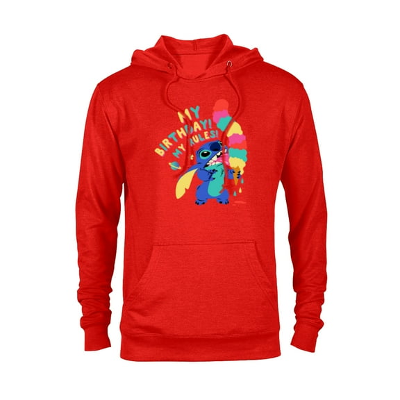Disney Lilo & Stitch Ice Cream Cone “My Birthday! My Rules!” - Pullover Hoodie for Adults - Customized-Red