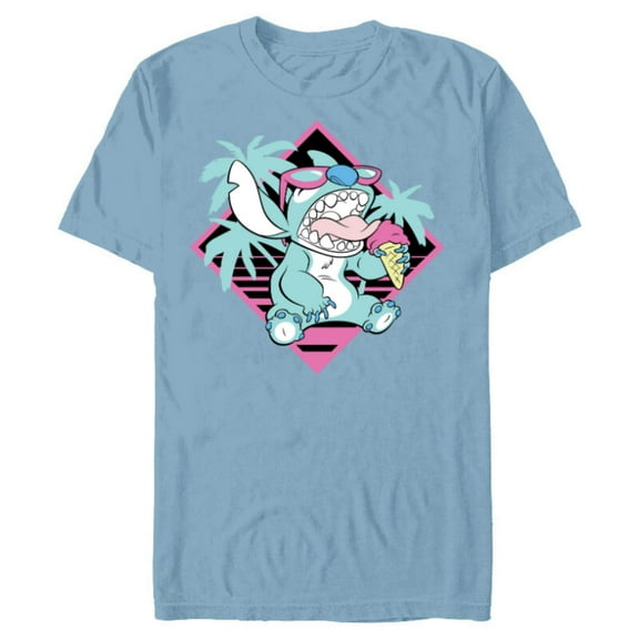 Disney Lilo & Stitch Ice Cream Retro 90s Beach - Short Sleeve Blended T-Shirt for Adults -Customized-Ocean Blue