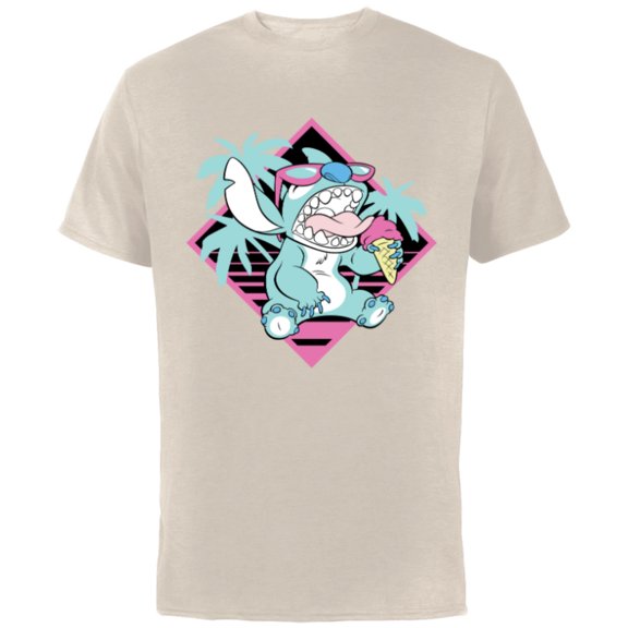 Disney Lilo & Stitch Ice Cream Retro 90s Beach - Short Sleeve Cotton T-Shirt for Adults -Customized-Natural