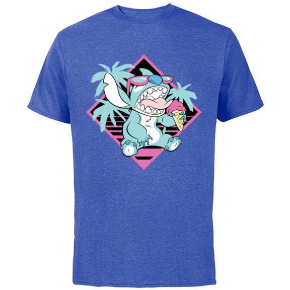 Disney Lilo & Stitch Ice Cream Retro 90s Beach - Short Sleeve Cotton T-Shirt for Adults -Customized-Royal Heather