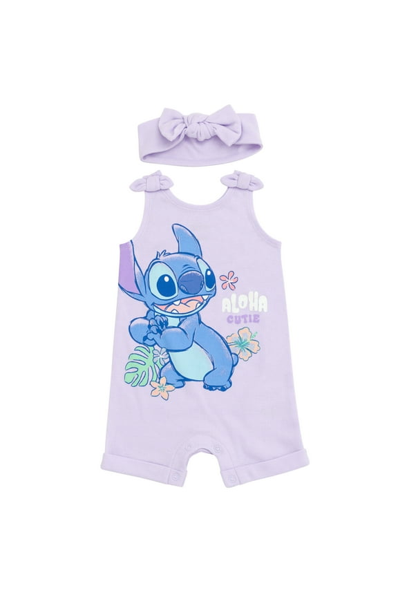 Lilo & Stitch Infant Baby Girls French Terry Romper and Headband Newborn to Toddler