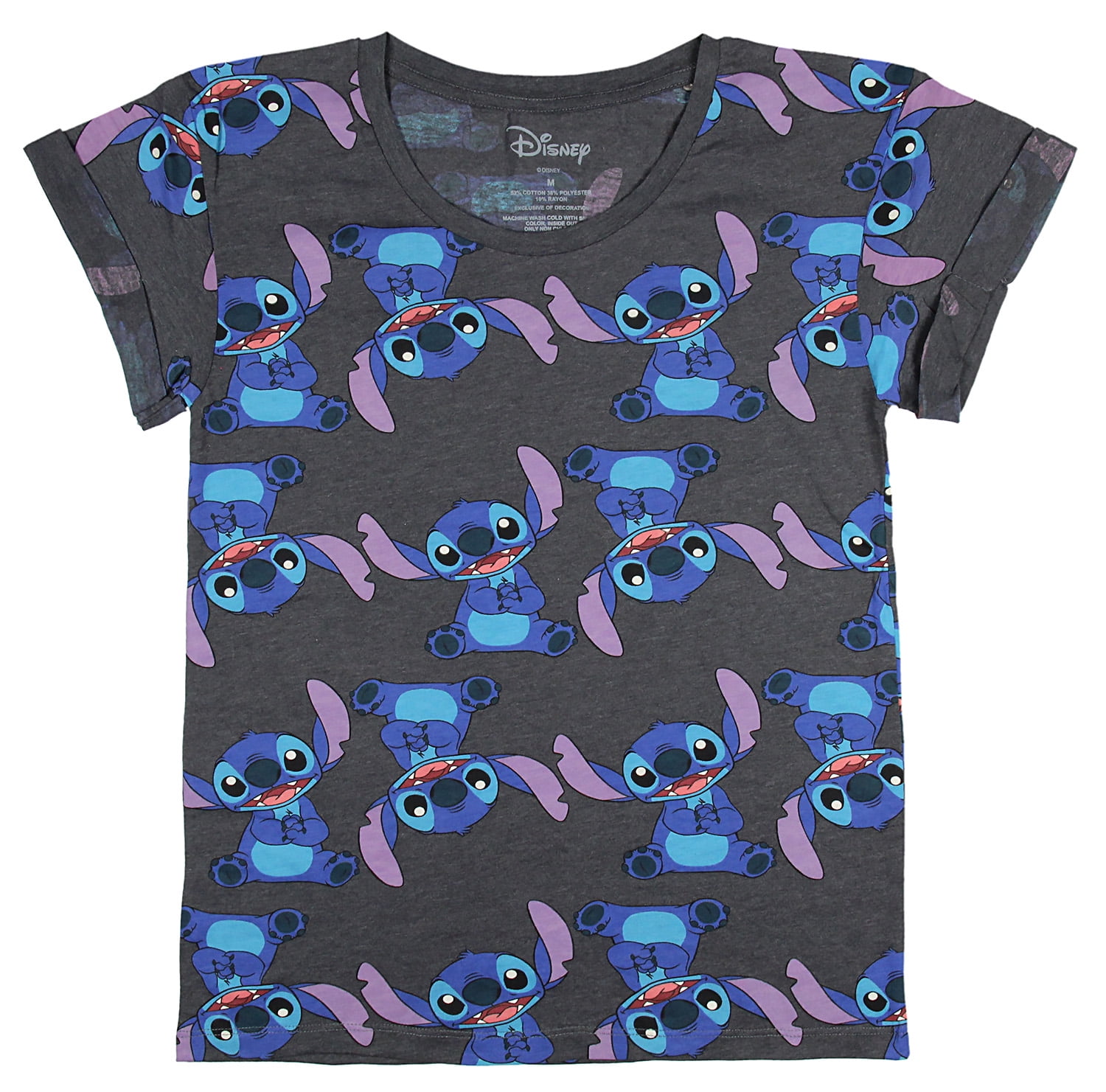 Disney Lilo & Stitch Juniors Repeating Stitch Character Graphic T-Shirt  (Large) 