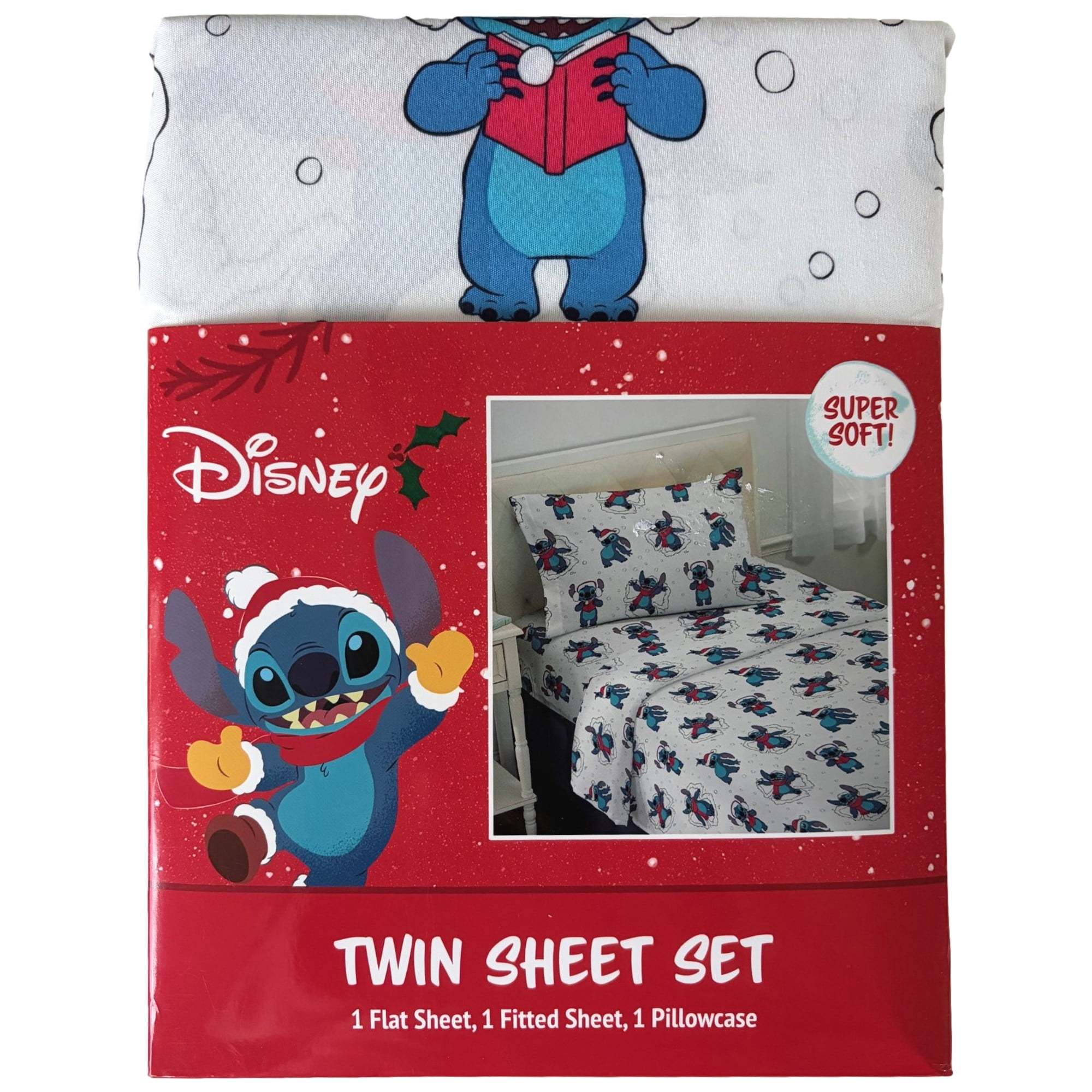 Disney Lilo & Stitch Kids Twin Microfiber Sheet Set, Christmas Bed Sheets