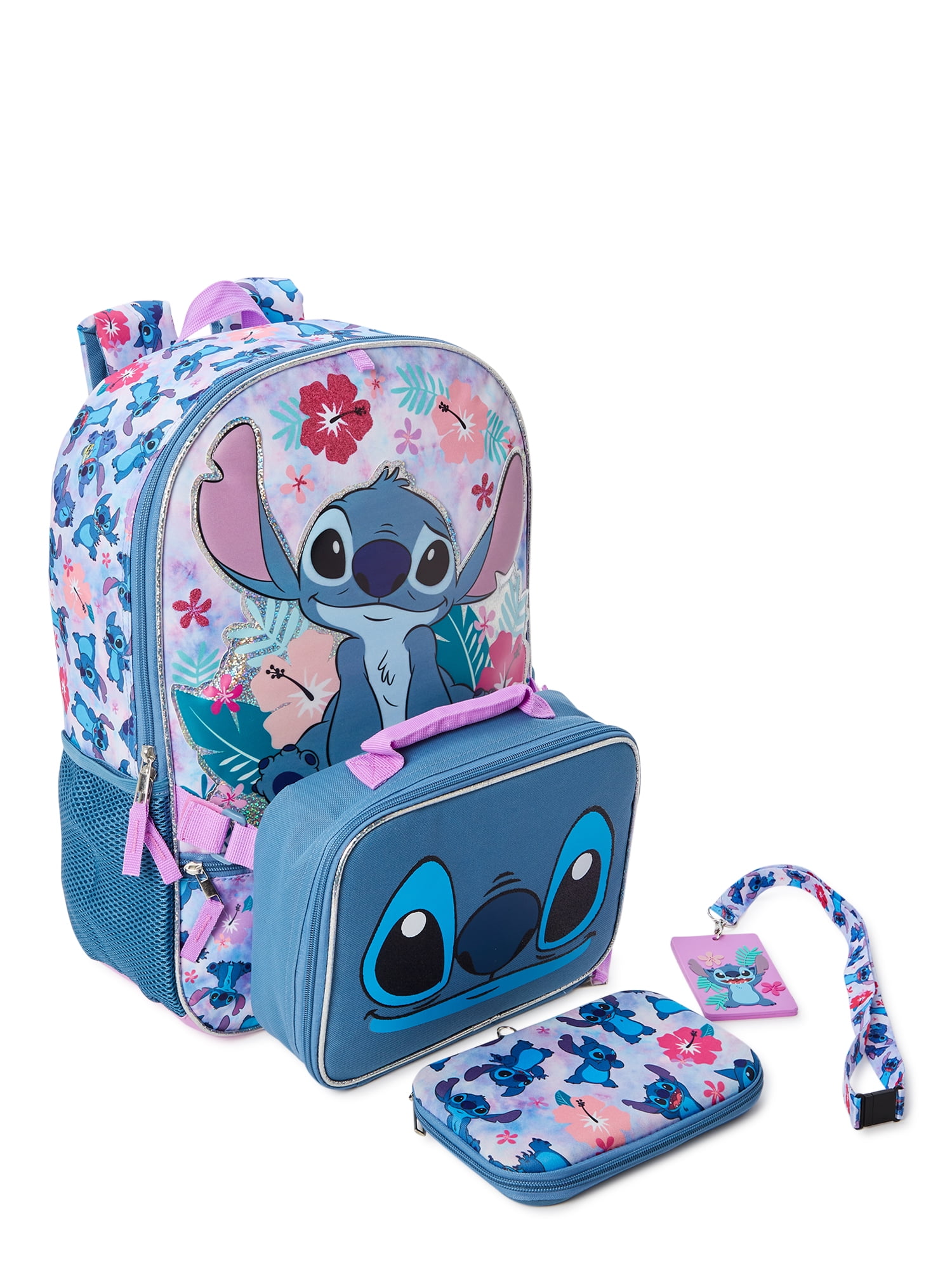 Disney Lilo and Stitch Backpack and Lunch Box Bundle - 4 Pc Set With 16  Stitch Print All Over School Bag, Stitch Lunch Bag, and More For Boys And