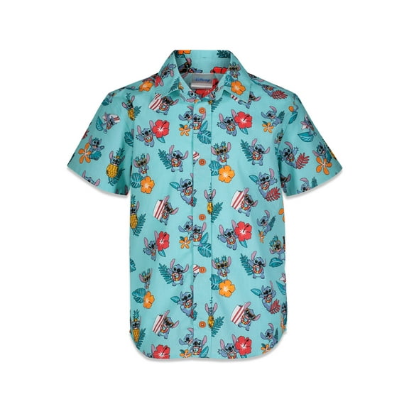 Disney Lilo & Stitch Little Boys Hawaiian Button Down Shirt Toddler to Big Kid
