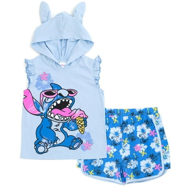 Disney Lilo & Stitch Little Girls Cosplay Tank Top and Active Retro Dolphin French Terry Shorts Little Kid to Big Kid