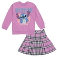 thumbnail image 1 of Disney Lilo & Stitch Little Girls Fleece Sweatshirt and Skirt Plaid Purple 7-8, 1 of 5