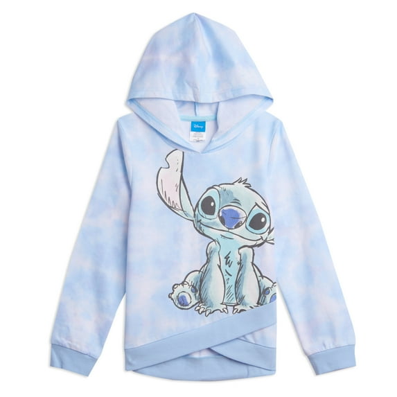 Disney Lilo & Stitch Little Girls French Terry Pullover Crossover Hoodie Little Kid to Big Kid