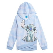 Disney Lilo & Stitch Little Girls French Terry Pullover Crossover Hoodie Tie Dye Blue 6-6X