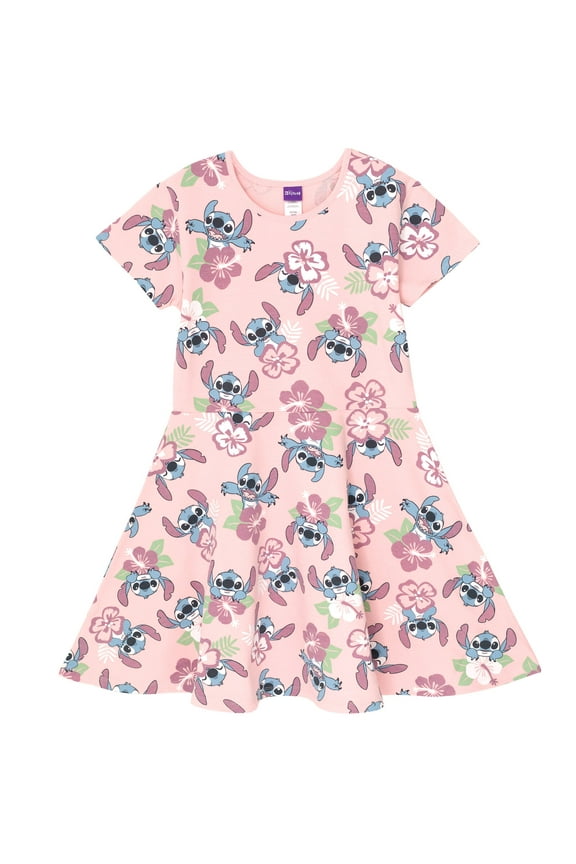 Lilo & Stitch Little Girls French Terry Skater Dress Little Kid to Big