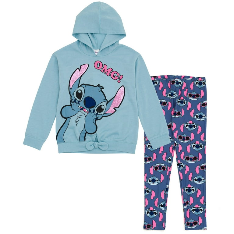 Disney Lilo & Stitch Little Girls Pullover FleeceHoodie and Leggings Outfit  Set Blue 4