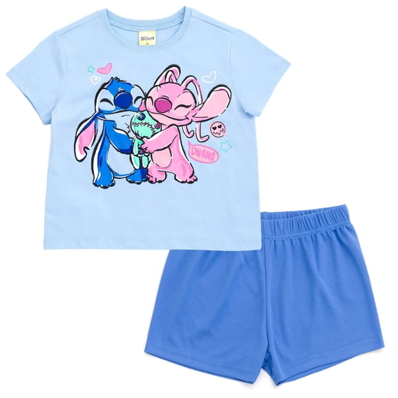 Disney Lilo & Stitch Little Girls' T-Shirt, Tank Top and Mesh Shorts Set Blue Angel