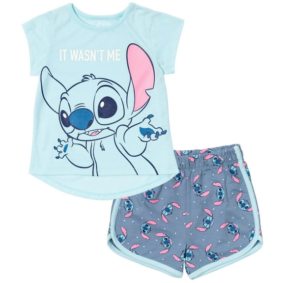 Disney Lilo & Stitch Little Girls T-Shirt and French Terry Shorts Outfit Set Toddler to Big Kid