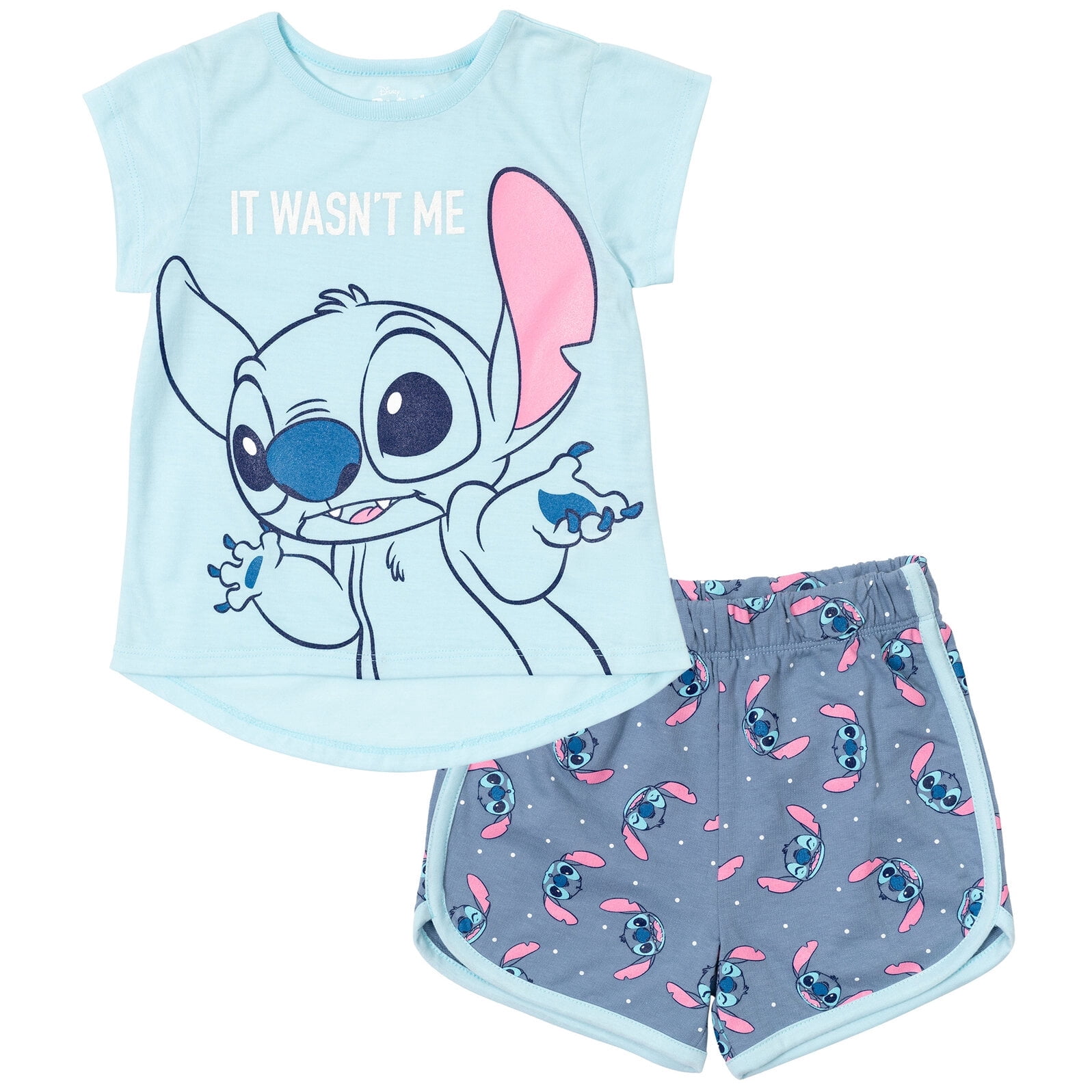 Disney Lilo & Stitch Little Girls T-Shirt and French Terry Shorts Outfit Set Toddler to Big Kid