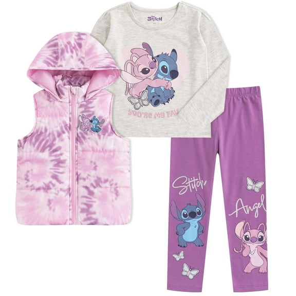 Disney Lilo & Stitch Long Sleeve Shirt, Hooded Vest, and Pants Set (Girls), 3 Piece Set, Sizes 4-12