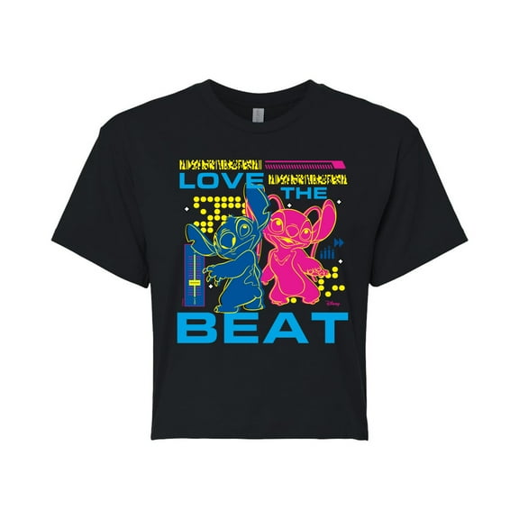 Disney - Lilo & Stitch - Love The Beat - Juniors Cropped Cotton Blend T-Shirt