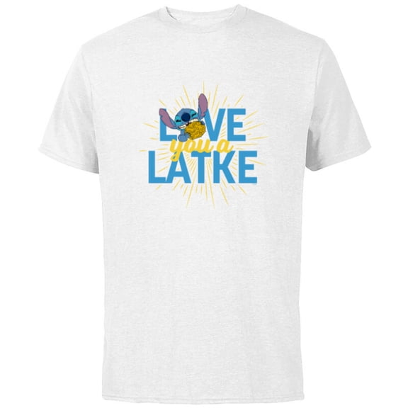Disney Lilo & Stitch Love You A Latke Hanukkah - Short Sleeve Cotton T-Shirt for Adults - Customized-White
