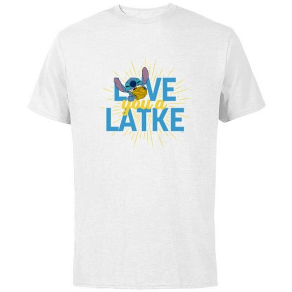Disney Lilo & Stitch Love You A Latke Hanukkah - Short Sleeve Cotton T-Shirt for Adults - Customized-White
