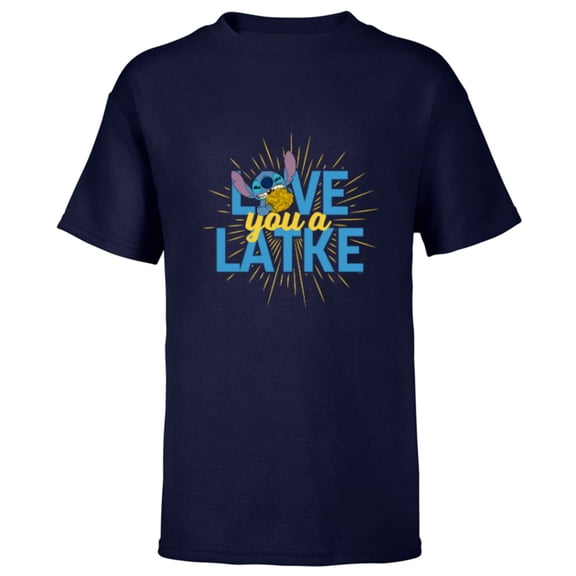 Disney Lilo & Stitch Love You A Latke Hanukkah - Short Sleeve T-Shirt for Kids - Customized-Navy