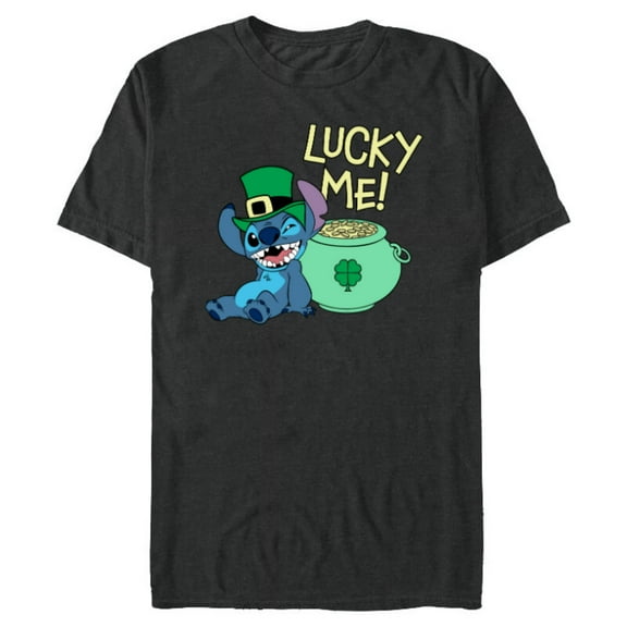 Disney Lilo & Stitch Lucky Me Stitch St Patrick’s Day - Short Sleeve Blended T-Shirt for Adults - Customized-Dark Heather