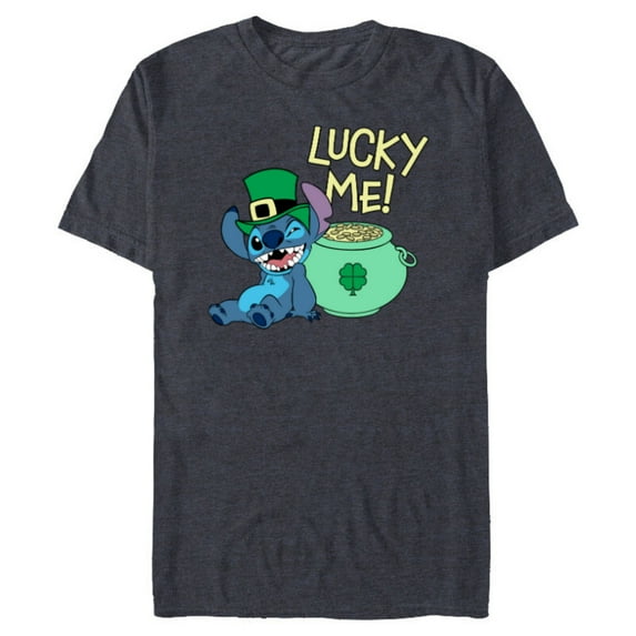 Disney Lilo & Stitch Lucky Me Stitch St Patrick’s Day - Short Sleeve Blended T-Shirt for Adults - Customized-Navy Heather