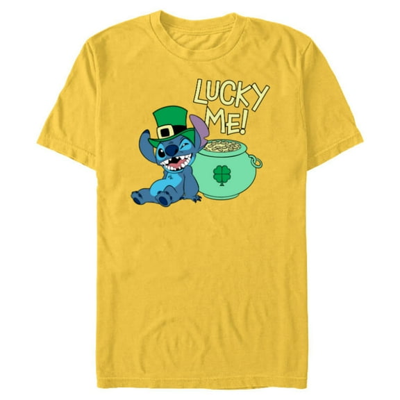 Disney Lilo & Stitch Lucky Me Stitch St Patrick’s Day - Short Sleeve Blended T-Shirt for Adults - Customized-Yellow