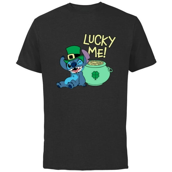 Disney Lilo & Stitch Lucky Me Stitch St Patrick’s Day - Short Sleeve Cotton T-Shirt for Adults - Customized-Black