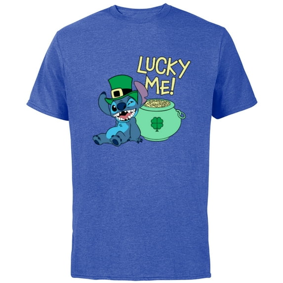 Disney Lilo & Stitch Lucky Me Stitch St Patrick’s Day - Short Sleeve Cotton T-Shirt for Adults - Customized-Royal Heather